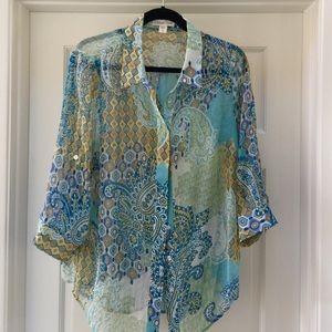 Lovely purple turquoise summer blouse  size 14